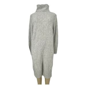 H&M Medium Women Grey Turtle Neck Knit Sweater Dress Side Slits J18
